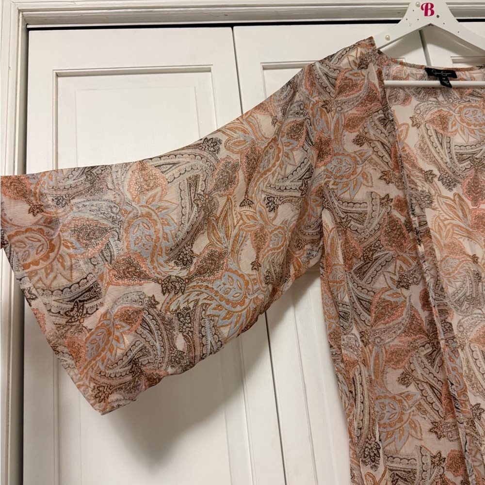 Jessica Simpson Paisley Print Kimono Blakely 3/4 Sleeve Side Slits Gardenia - Picture 4 of 7